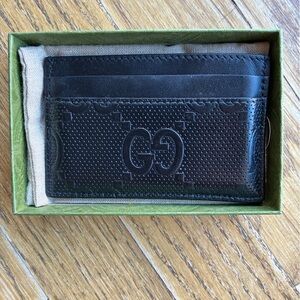 Gucci Black Embossed Leather Card Holder NEW
